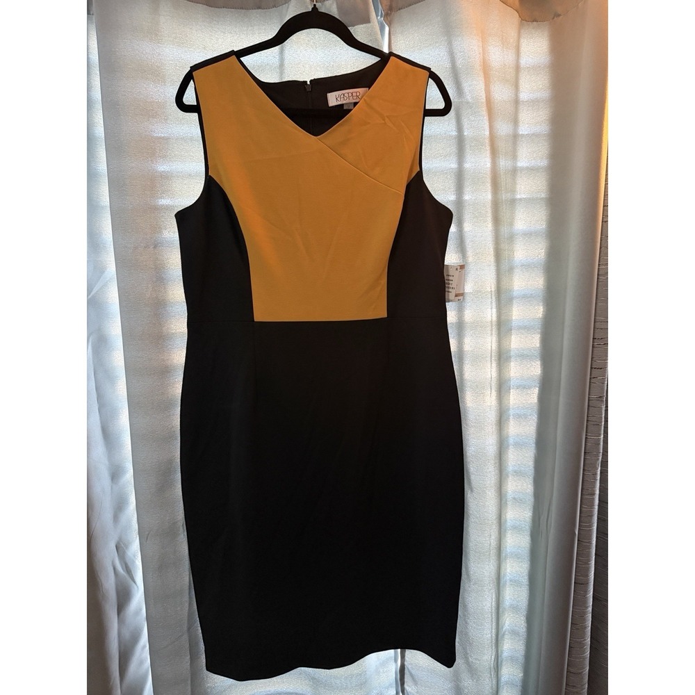 NWT From Macy's Kasper‎ Black Colorblock V-Neck Sheath Dress Size 12